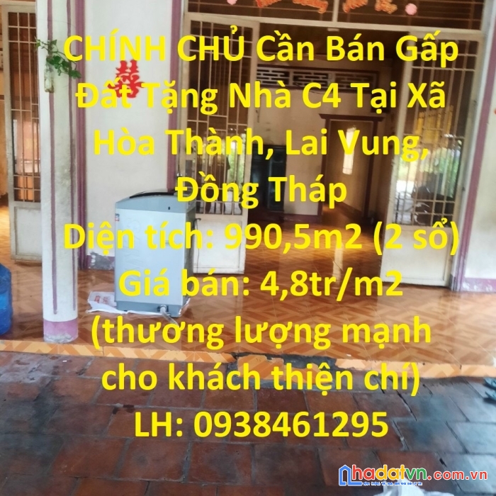Chính chủ cần bán gấp đất tặng nhà c4 tại xã hòa thành, lai vung, đồng tháp