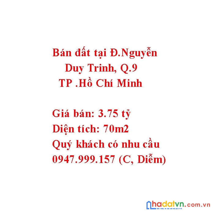 Bán đất tại đường nguyễn duy trinh, q.9, hồ chí minh