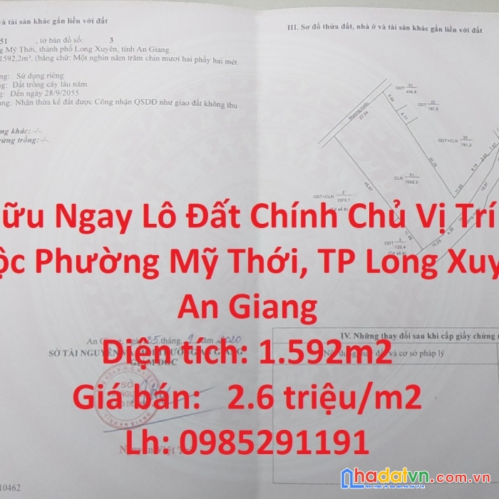 Sở hữu ngay lô đất chính chủ vị trí đẹp thuộc phường mỹ thới, tp long xuyên - an giang
