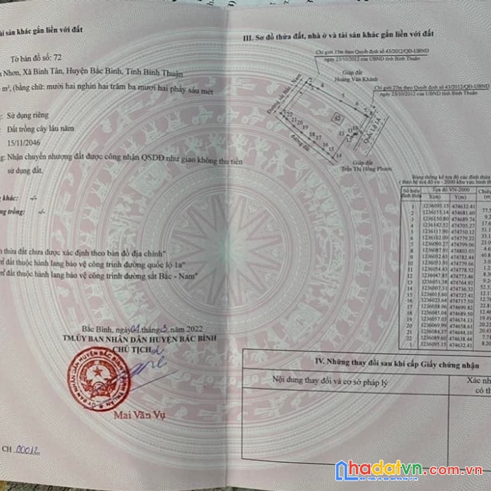 Cần bán gấp lô đất mặt tiền quốc lộ 1a  tại xã bình tân - h, bắc bình - bình thuận