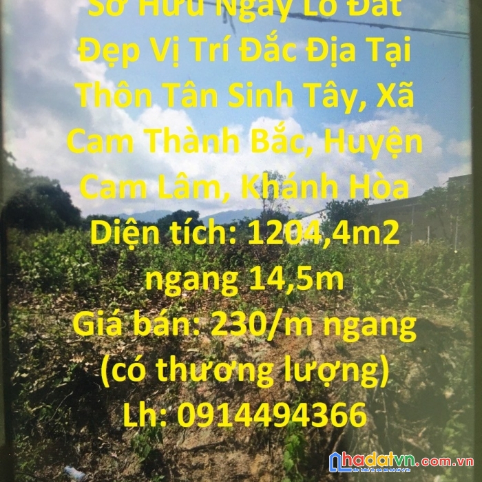 Sở hữu ngay lô đất đẹp vị trí đắc địa tại thôn tân sinh tây, xã cam thành bắc, huyện cam lâm,