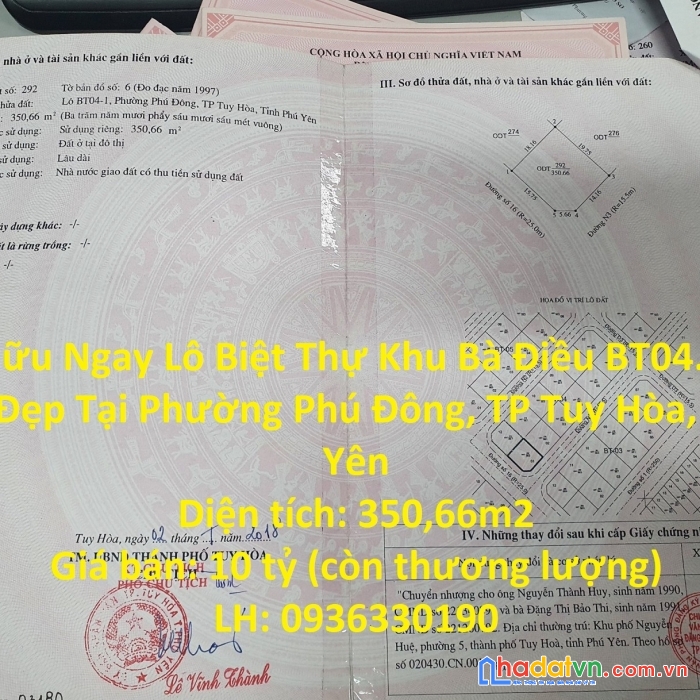 Sở hữu ngay lô biệt thự khu bà điều bt04.01 vị trí đẹp tại phường phú đông, tp tuy hòa, phú yên
