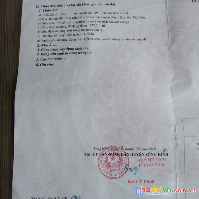 Chính chủ bán gấp lô đất 2 mặt tiền vị trí đẹp tại sông hinh phú yên