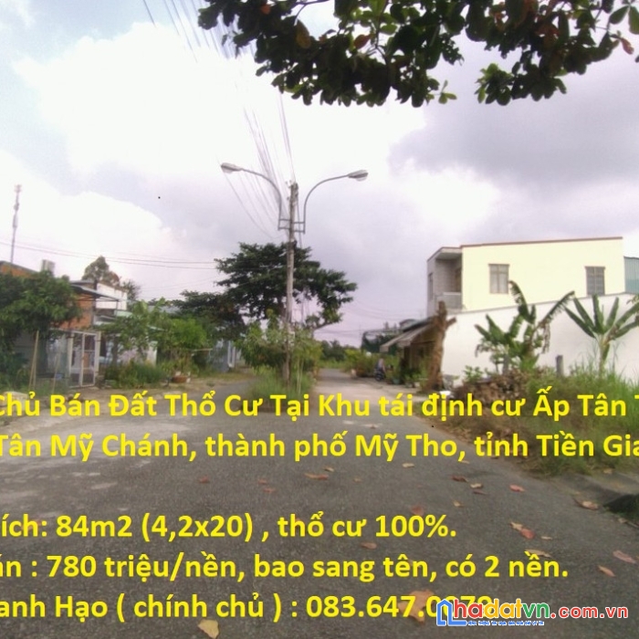 Chính chủ bán đất thổ cư đường nhựa 7m tân mỹ chánh, mỹ tho.