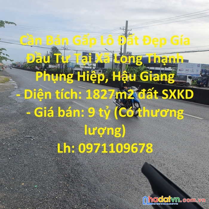 Cần bán gấp lô đất đẹp gía đầu tư tại xã long thạnh phụng hiệp, hậu giang