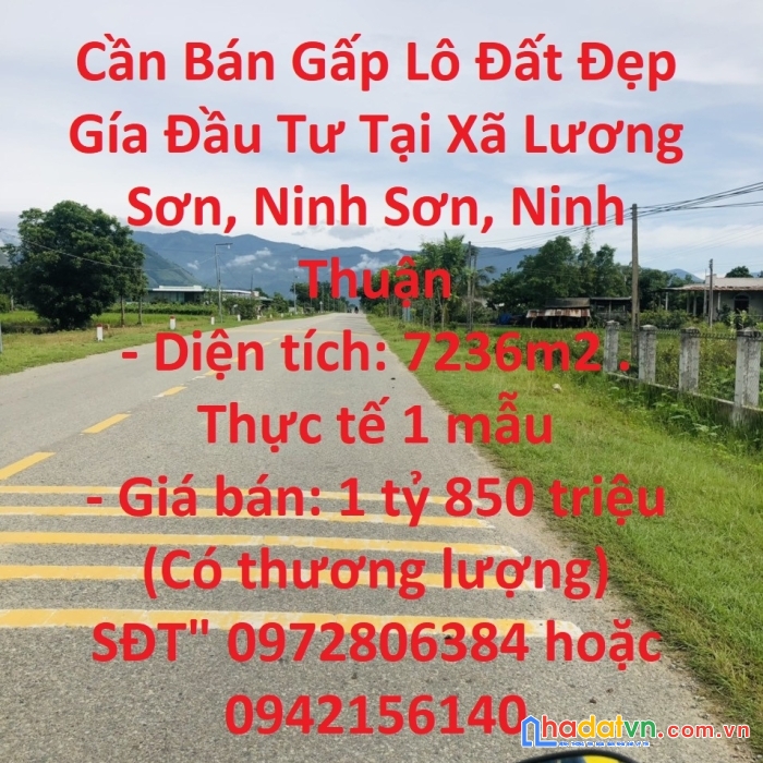 Cần bán gấp lô đất đẹp gía đầu tư tại xã lương sơn, ninh sơn, ninh thuận