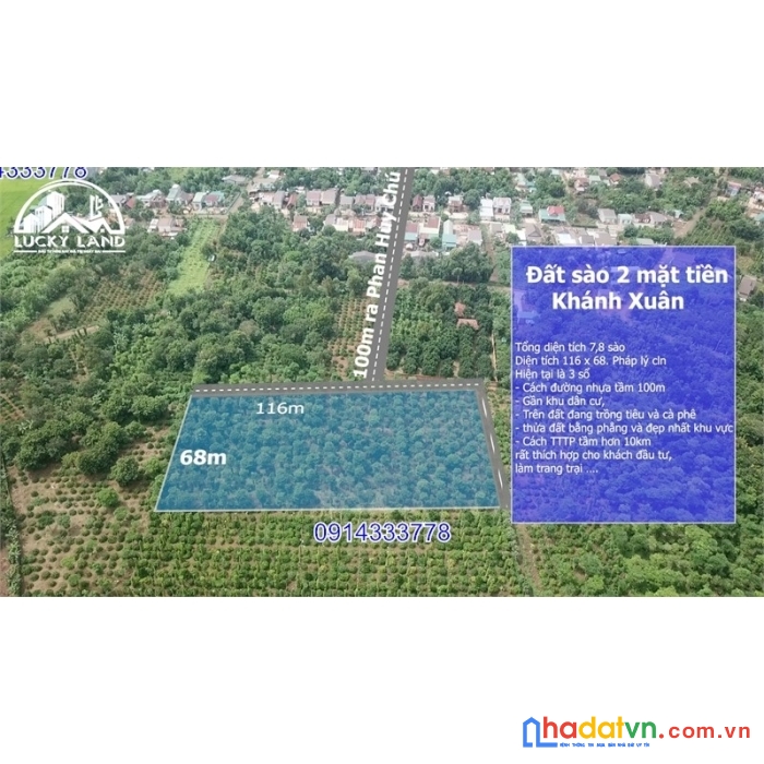 Đất sào khánh xuân, 116m mặt tiền, cách đường phan huy chú 200m