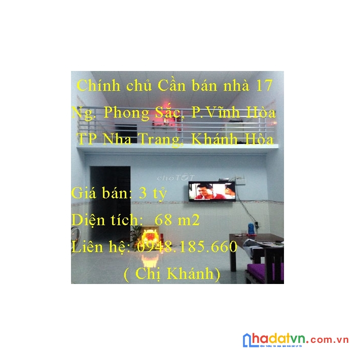 Chính chủ cần bán nhà 17 nguyễn phong sắc, phường vĩnh hòa, thành phố nha trang, khánh hòa