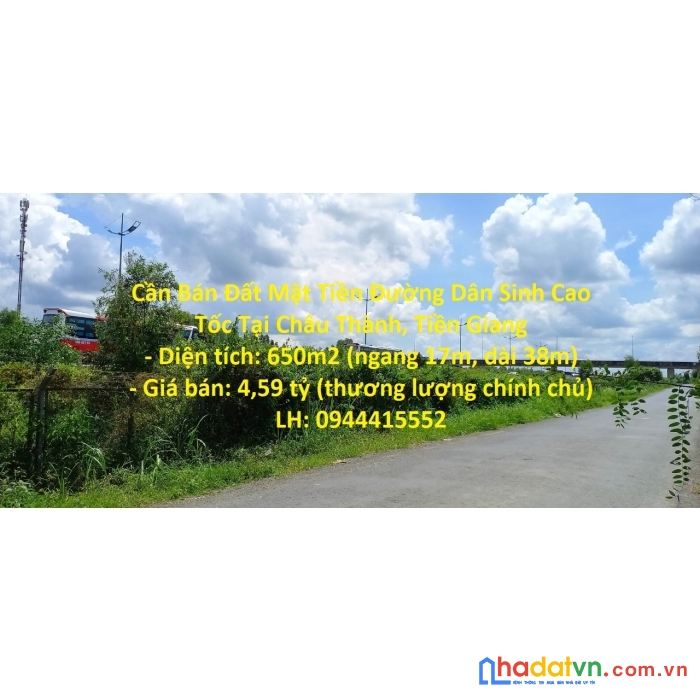 Cần bán đất mặt tiền đường dân sinh cao tốc tại châu thành, tiền giang