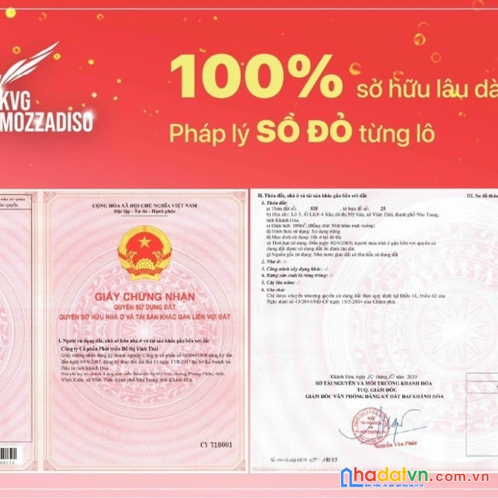 Còn 2 lô ngoại giao khu gói 6 mỹ gia - kđt mozzadiso nha trang