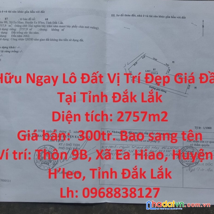 Sở hữu ngay lô đất vị trí đẹp giá đầu tư tại tỉnh đắk lắk