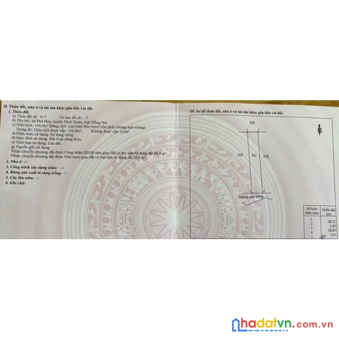 Sở hữu ngay lô đất mặt tiền vị trí đẹp tại xã phú hòa, huyện định quán - đồng nai