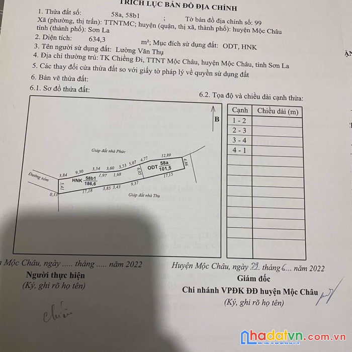 Bán đất mộc châu - 288m2 có 101m thổ cư, tại tiểu khu chiềng đi