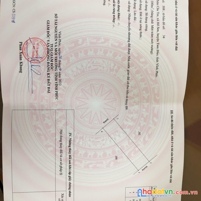 Chính chủ cần bán nhanh mảnh đất quy hoạch tại thôn cầu tre- hồ sơn – tam đảo – vĩnh phúc.