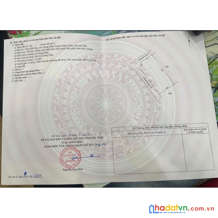 Chính chủ cần bán 195,5m2 đất thổ cư vị trí đẹp tại: nghi xuân hà tĩnh