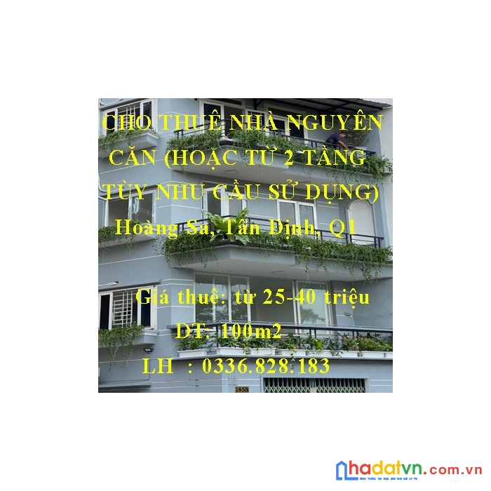 Cho thuê nhà nguyên căn (hoặc từ 2 tầng tùy nhu cầu sử dụng) 2 mt phủ cây xanh đường hoàng sa –