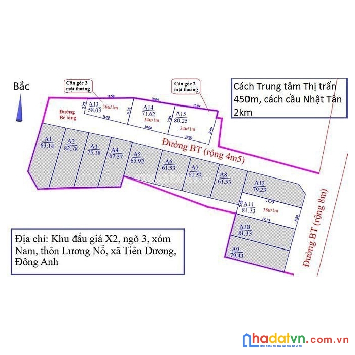 Chính chủ bán 61,53m2 đất đấu giá x2 lương lỗ, tiên dương, đông anh, hà nội