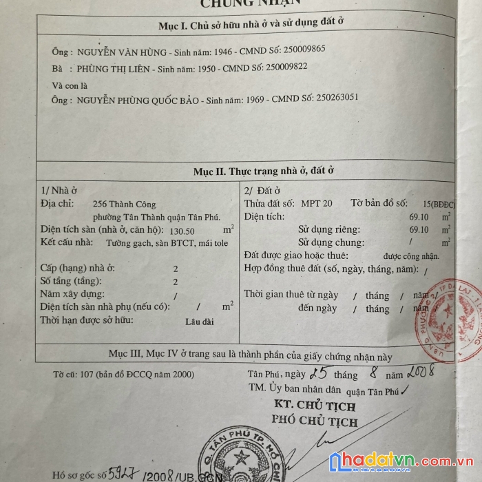 Bán nhà đường thành công, phường tân thành ,quận tân phú , tp hcm