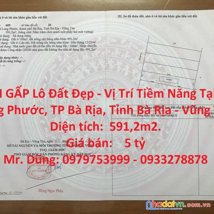 Bán gấp lô đất đẹp - vị trí tiềm năng tại xã long phước, tp bà rịa, tỉnh bà rịa - vũng tàu