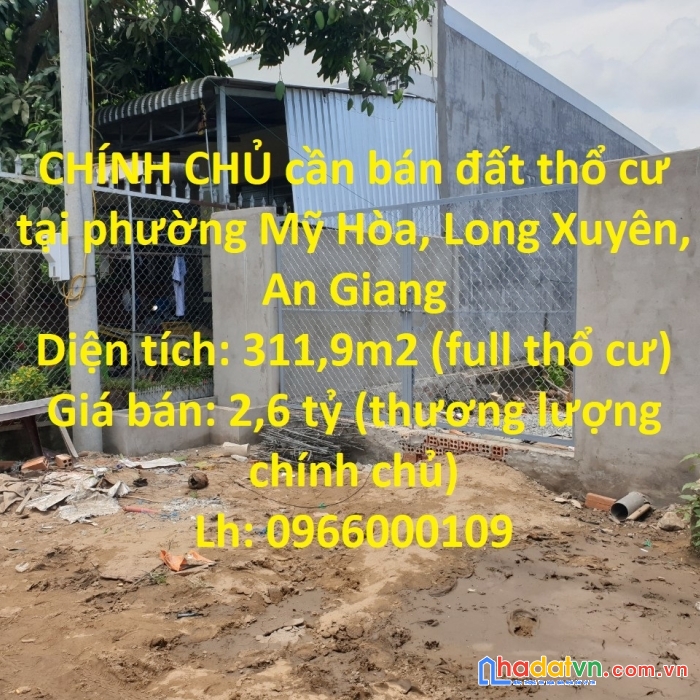 Chính chủ cần bán đất thổ cư tại phường mỹ hòa, long xuyên, an giang
