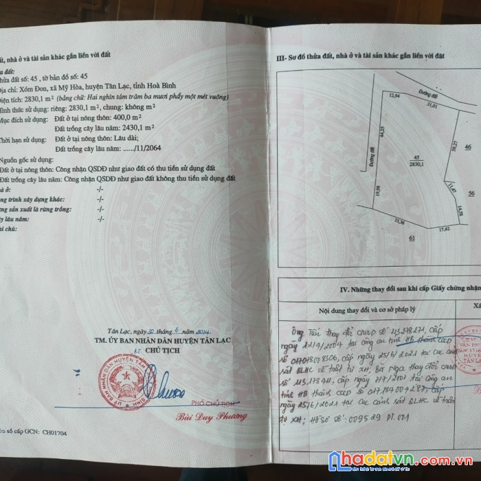 Chính chủ cần bán đất tại xóm đon, xã mỹ hoà, huyện tân lạc, tỉnh hoà bình