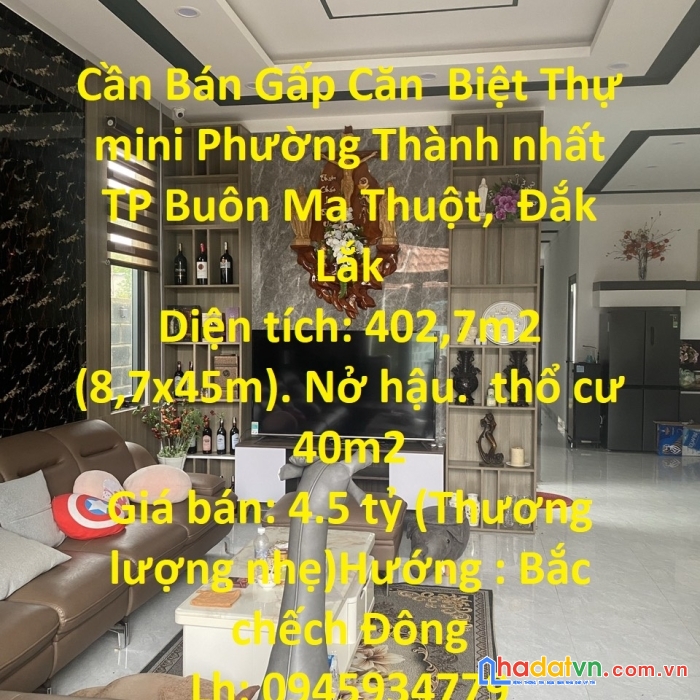 Cần bán gấp căn  biệt thự mini phường thành nhất tp buôn ma thuột,  đắk lắk