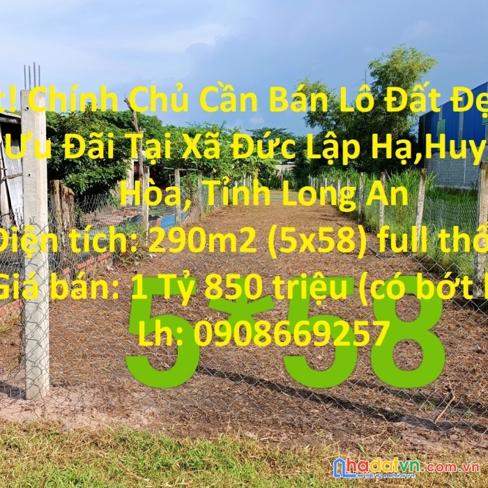 Hot! chính chủ cần bán lô đất đẹp-gía siêu ưu đãi tại đức hòa-long an
