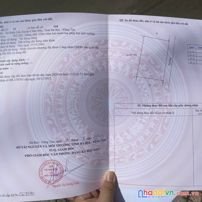 Cần bán đất xã bình giã, châu đức, bà rịa vũng tàu