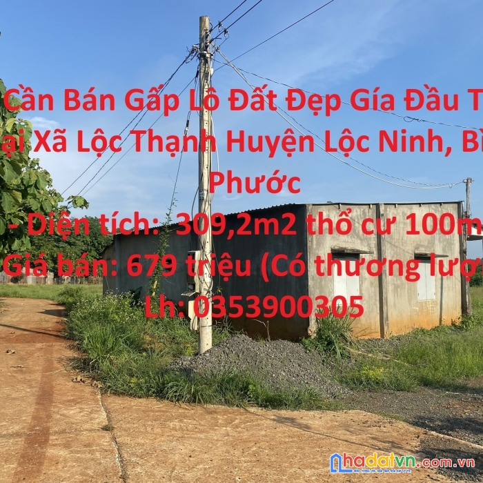 Cần bán gấp lô đất đẹp gía đầu tư tại xã lộc thạnh huyện lộc ninh, bình phước