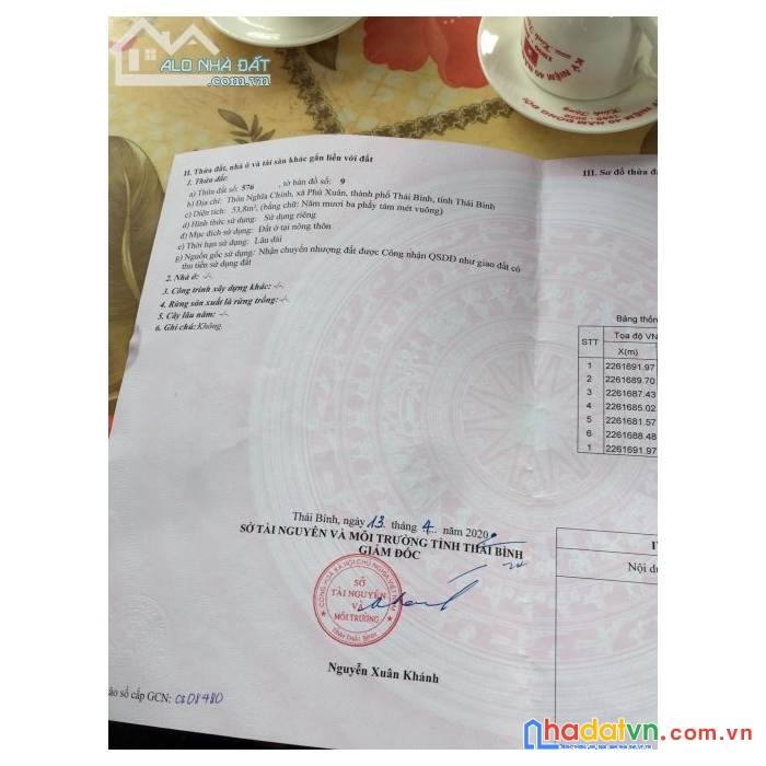 Bán 2 lô nghĩa chính, phú xuân, thái bình 72m2. 54m2 mặt đường 4m m. giá 14,5tr/m2