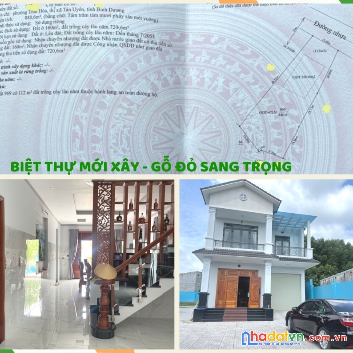 - chủ đổi đời, bán căn biệt thự mới xây, 880 m đường nhựa thái hòa tân uyên.