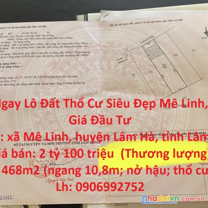 Sở hữu ngay lô đất thổ cư siêu đẹp mê linh, lâm hà giá đầu tư
