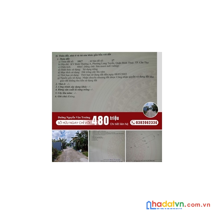 Chính chủ cần bán lô đất 2 mặt tiền đường nguyễn văn trường