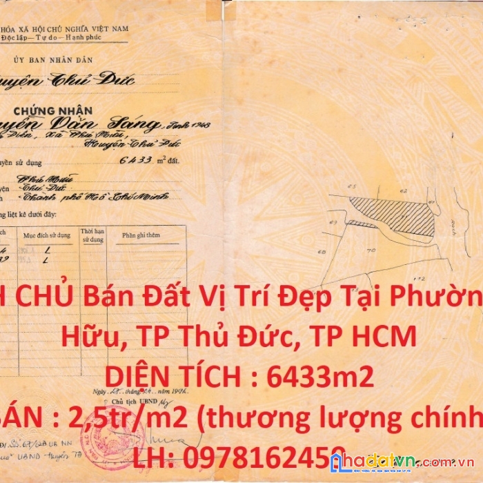 Chính chủ bán đất vị trí đẹp tại phường phú hữu, tp thủ đức, tp hcm