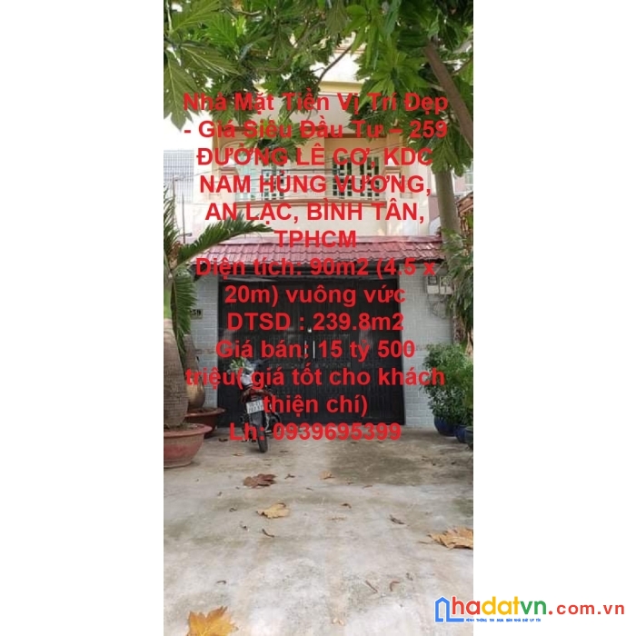 Nhà mặt tiền vị trí đẹp - giá siêu đầu tư – ngay trung tâm quận bình tân tphcm