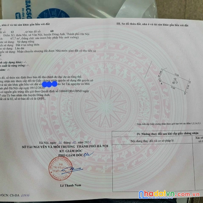Bán đất vân nội đông anh - lô góc 68m - đấu giá x2 thôn nhì - cạnh đầm vân trì