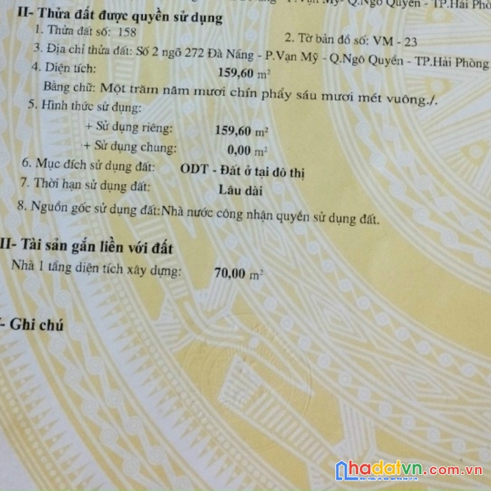 Chính chủ cần bán nhanh căn nhà ngõ 24/272 đà nẵng, ngô quyền, hải phòng