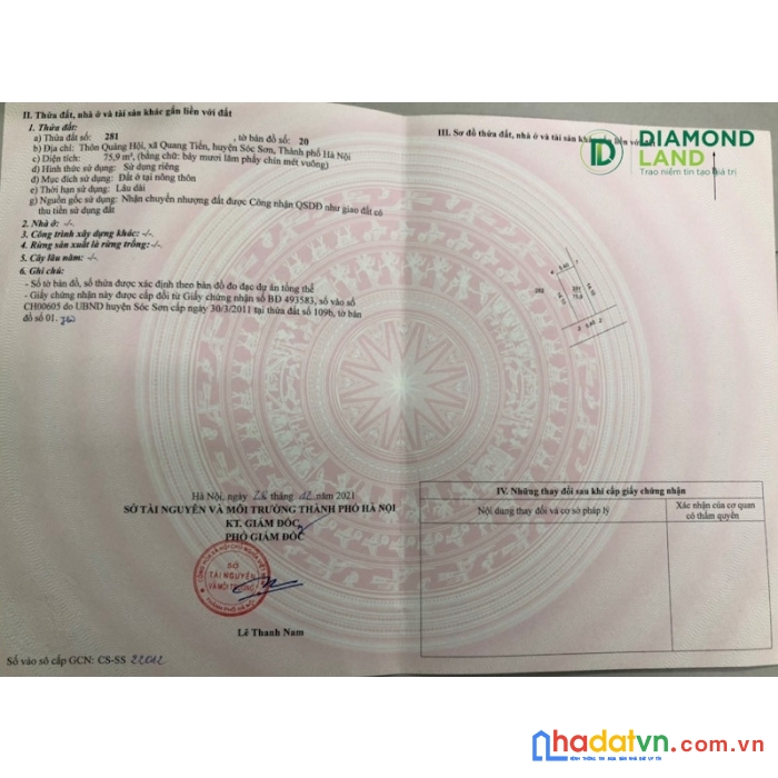 75,9m2 đất quảng hội, quang tiến, sóc sơn. giá chỉ 1xtr/m2