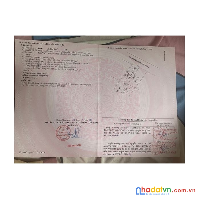 Cần bán gấp đất mặt tiền đường lê trọng tấn, phường thanh hà, hội an