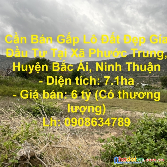 Cần bán gấp lô đất đẹp gía đầu tư tại xã phước trung, huyện bắc ái, ninh thuận