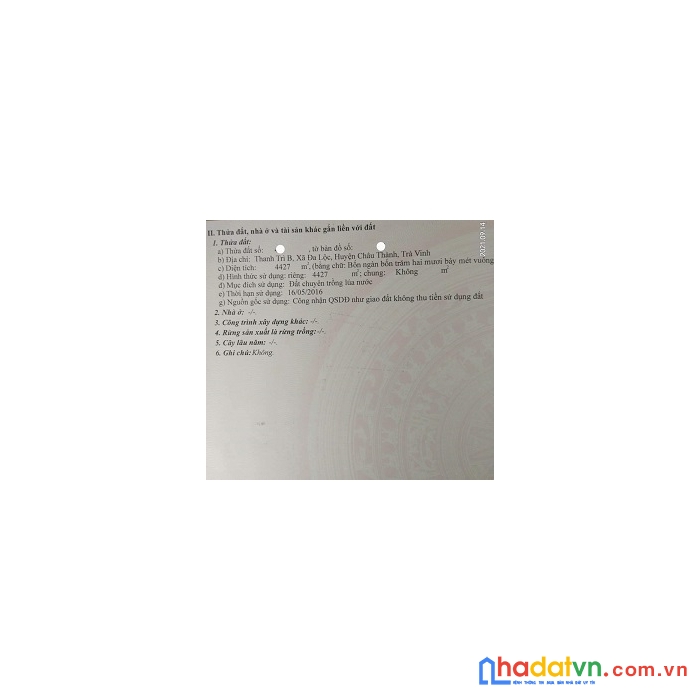 Đất chính chủ tại ấp thanh trì b, đa lộc, châu thành, trà vinh!!