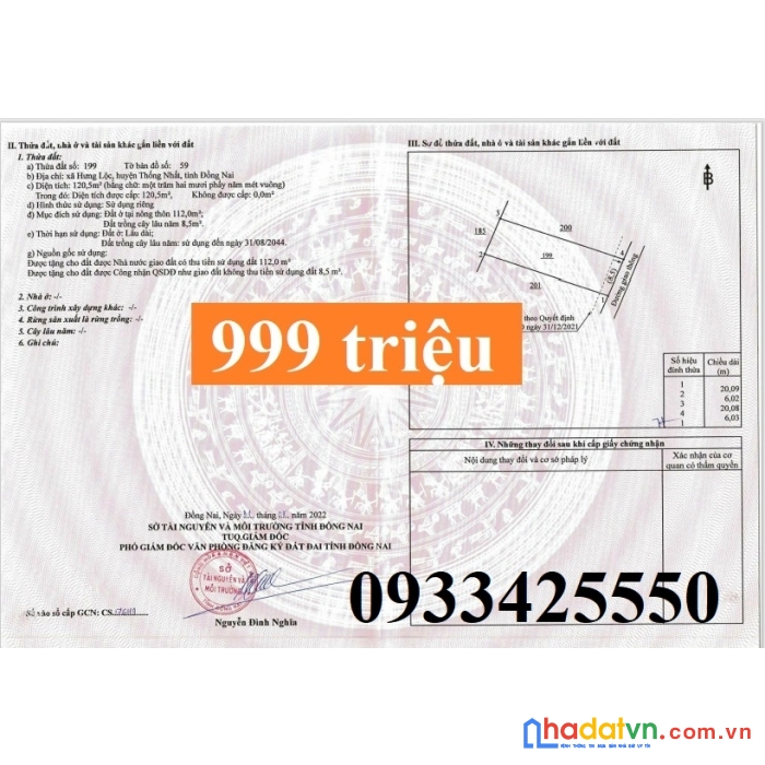 Chỉ 1 nền duy nhất 999tr/110m2 kdc tt dầu giây