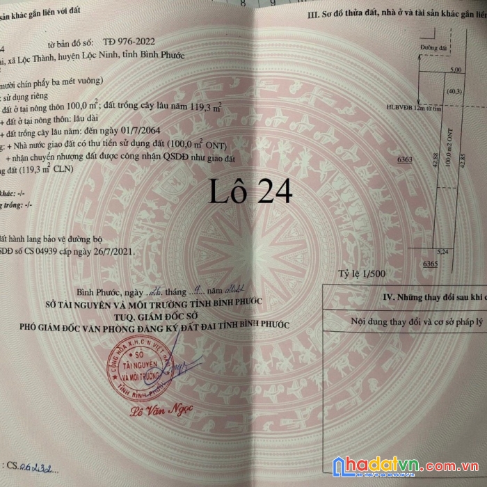 Đất thổ cư lộc ninh bình phước 228m2, sổ hồng sẵn, giá 650 triệu