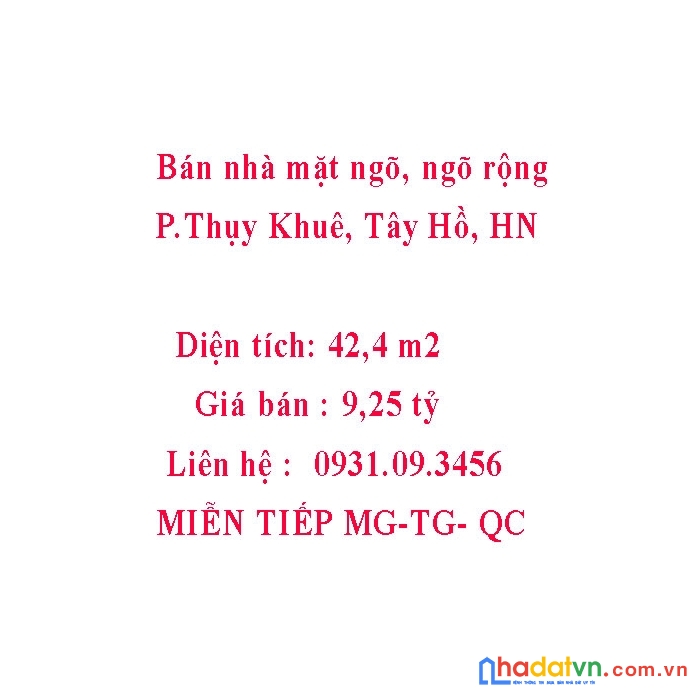 Bán nhà mặt ngõ, ngõ rộng, phường thụy khuê, tây hồ, hà nội