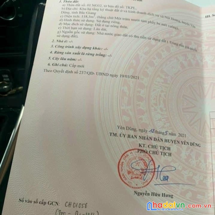 Chính chủ cần bán nhanh lô đất tại xã nội hoàng – huyện yên dũng – tỉnh bắc giang.