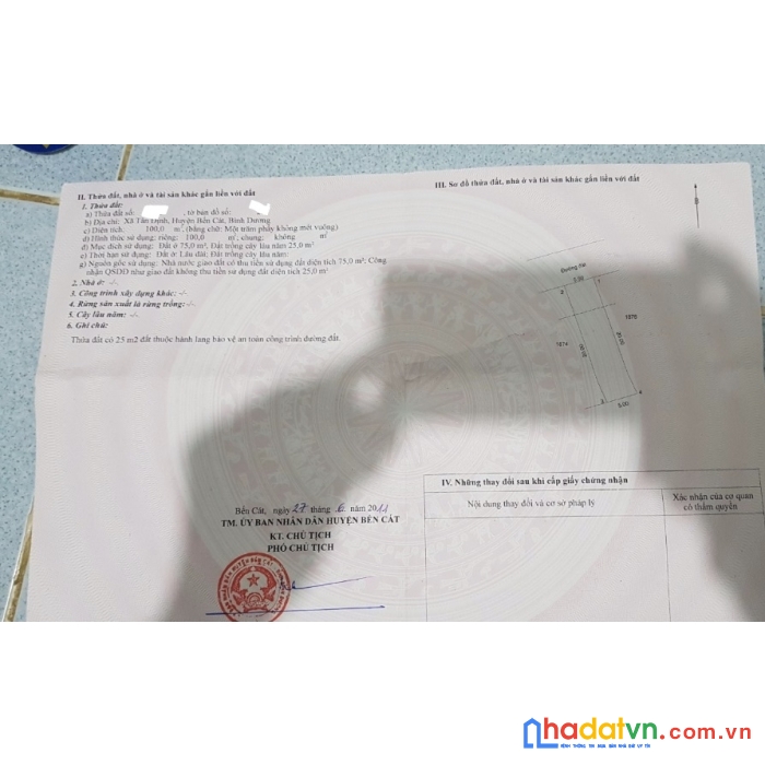 Chủ gủi bán gấp lô đất tân định, bến cát, bình dương shr