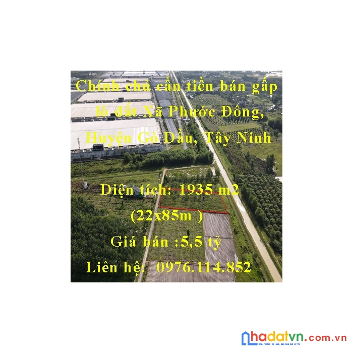 Chính chủ cần tiền bán gấp lô đất xã phước đông, huyện gò dầu, tây ninh