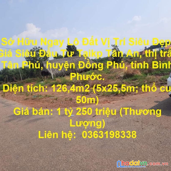 Sở hữu ngay lô đất vị trí siêu đẹp, giá siêu đầu tư tại thị trấn tân phú, đồng phú
