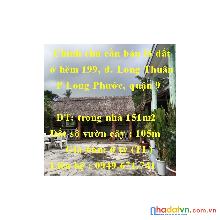 Chính chủ cần bán lô đất ở hẻm 199, đường long thuân, phường long phước, quận 9, tphcm