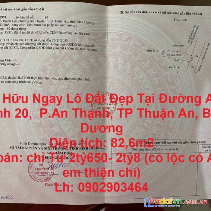 Sở hữu ngay lô đất đẹp tại đường an thạnh 20,  p.an thạnh, tp thuận an, bình dương